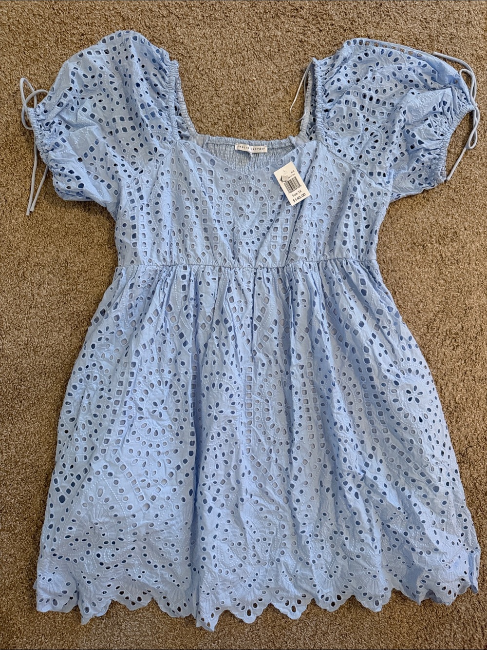 English Factory Light Blue Eyelet Puff Sleeve Dress